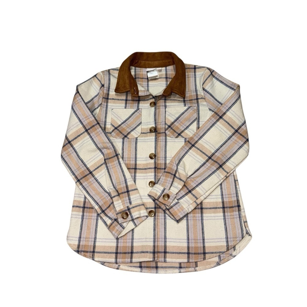 Little Lass Boy's Size 6X  Thick Shacket Button Down Shirt Plaid Faux Suede